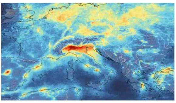 Winter-Smog (NO2) in Norditalien im Februar 2020 (ESA)